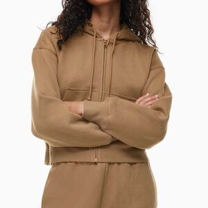 Aritzia TNA Cozy Fleece Boyfriend Boxy Zip Hoodie Tan Brown Women’s Small